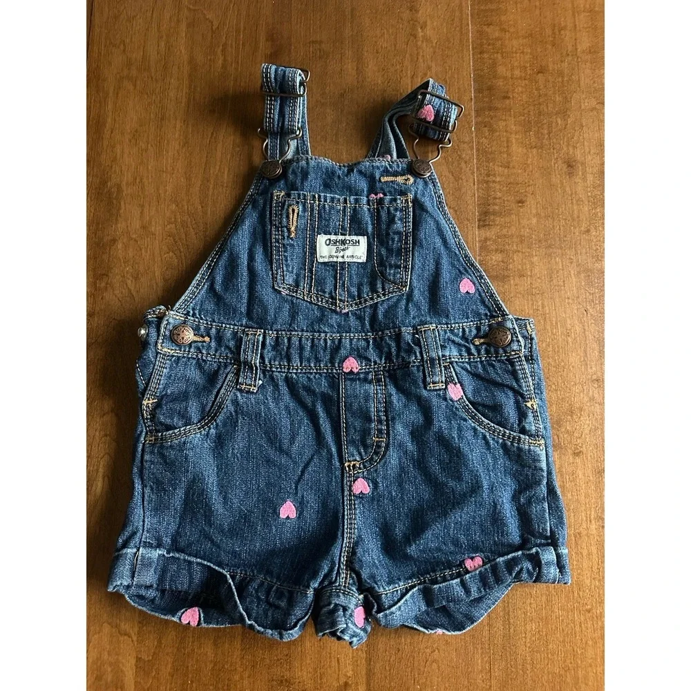 OshKosh Bgosh Vestbak girls hearts + flower + pink  Overalls   Size 18 M